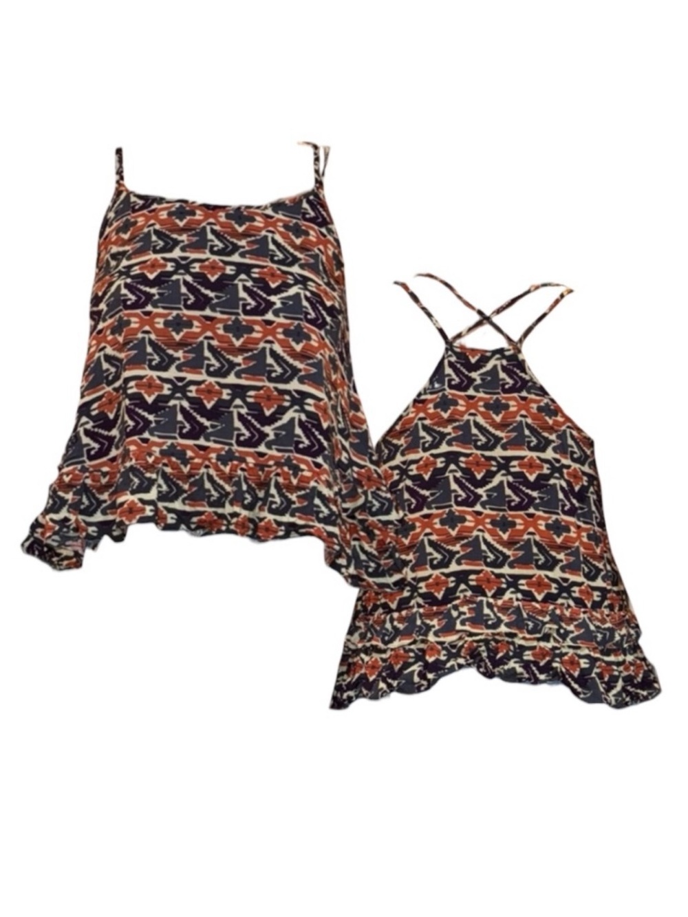 Orange, Navy & Cream Geometric Tank Top